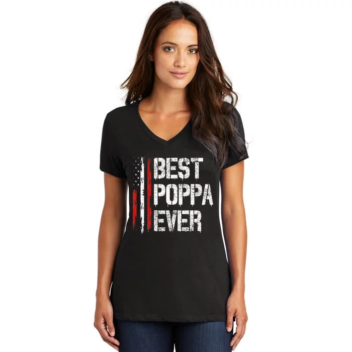 Best Poppa Ever American Flag Vintage Women's V-Neck T-Shirt