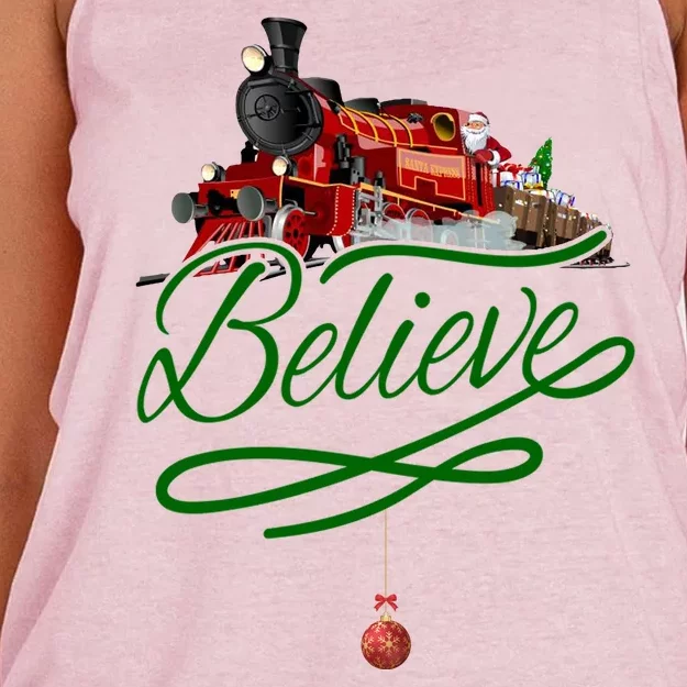 Believe Polar Express Christmas Holiday Train Women's Knotted Racerback Tank