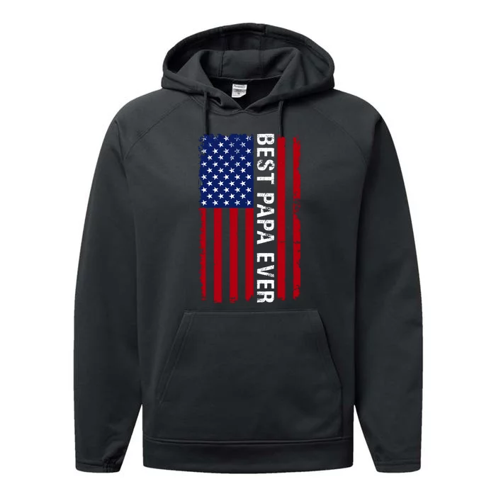 Best Papa Ever USA Flag Dad Gifts Performance Fleece Hoodie