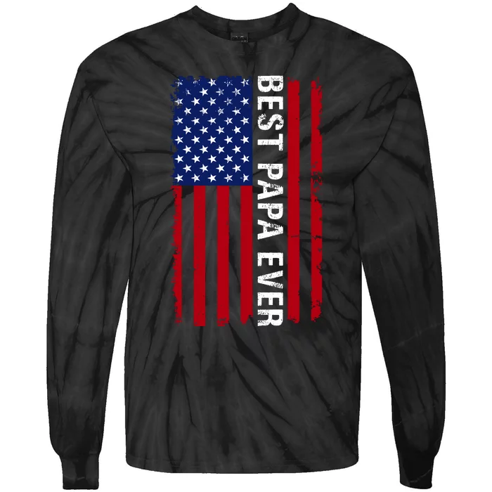 Best Papa Ever USA Flag Dad Gifts Tie-Dye Long Sleeve Shirt