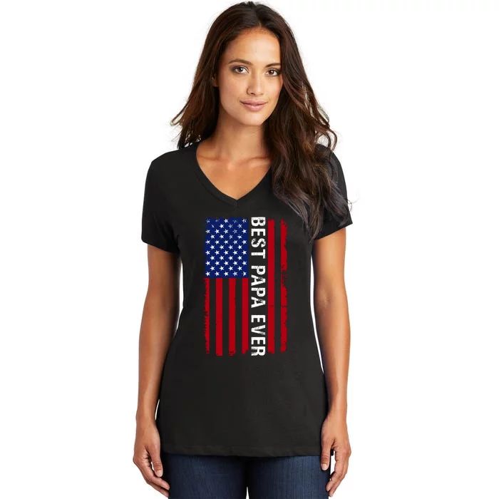 Best Papa Ever USA Flag Dad Gifts Women's V-Neck T-Shirt