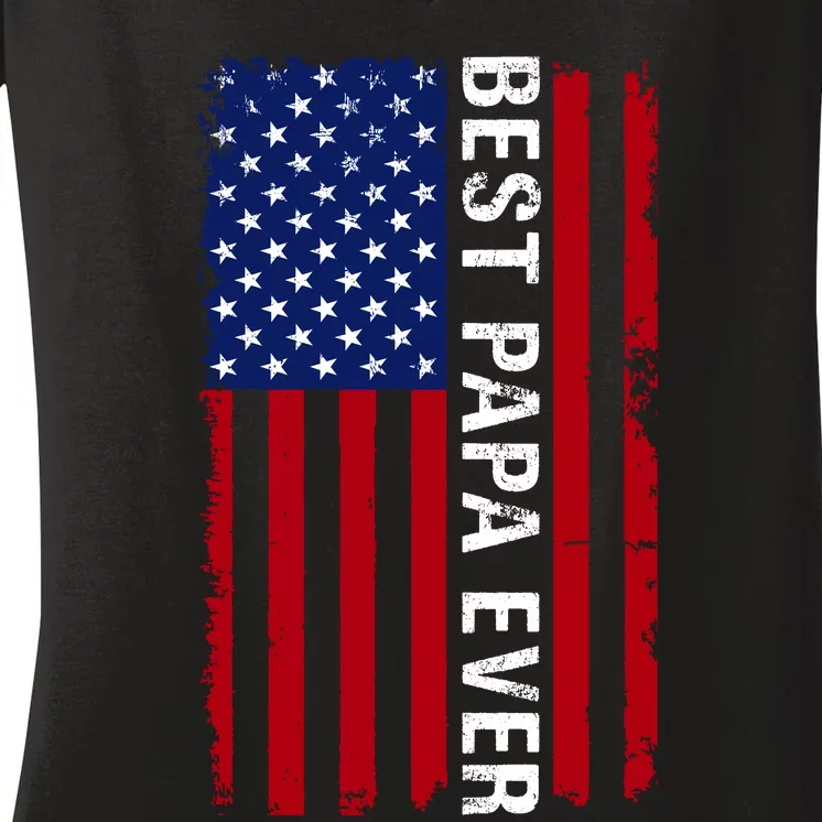 Best Papa Ever USA Flag Dad Gifts Women's V-Neck T-Shirt