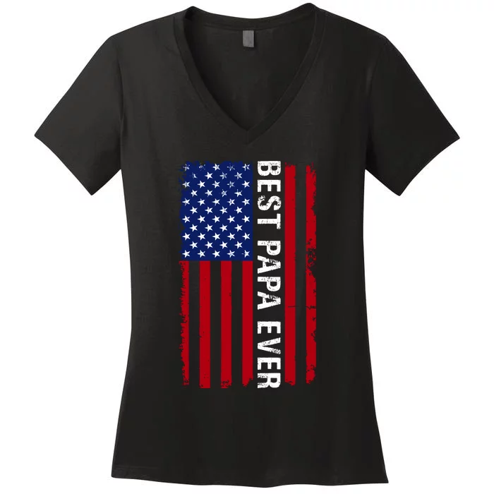 Best Papa Ever USA Flag Dad Gifts Women's V-Neck T-Shirt