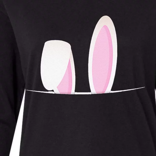 Breast Pocket Easter Bunny With Rabbit Ears Womens Cotton Relaxed Long Sleeve T-Shirt