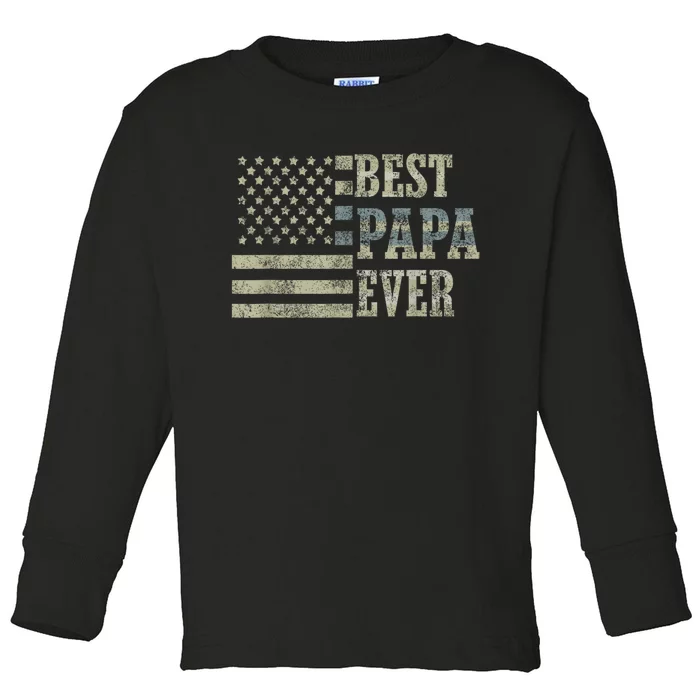 Best Papa Ever American Flag Usa Flag Toddler Long Sleeve Shirt