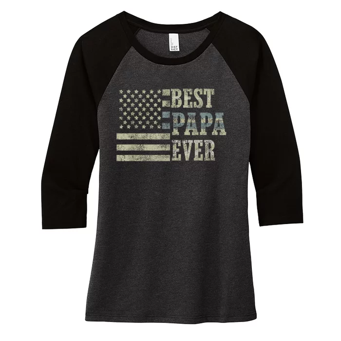 Best Papa Ever American Flag Usa Flag Women's Tri-Blend 3/4-Sleeve Raglan Shirt