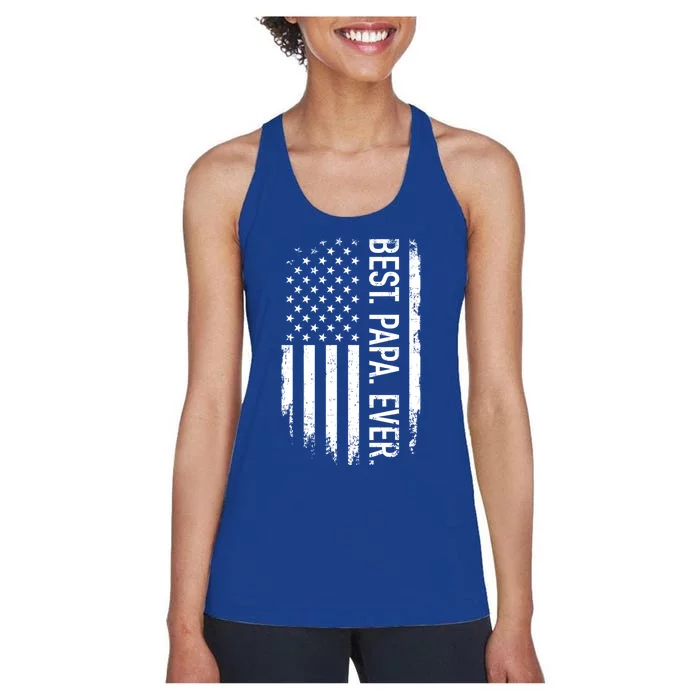 Best Papa Ever With Us American Flag For Father's Day Gift Women's Racerback Tank