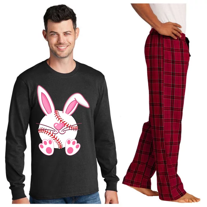 Baseball Player Easter Bunny Ears Easter Day Gift Long Sleeve Pajama Set