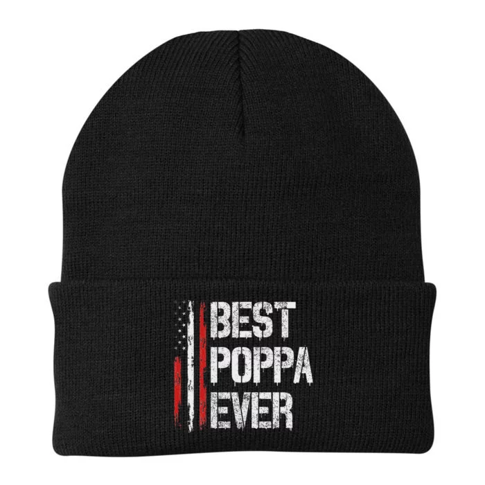 Best Poppa Ever American Flag Vintage FatherS Day Knit Cap Winter Beanie