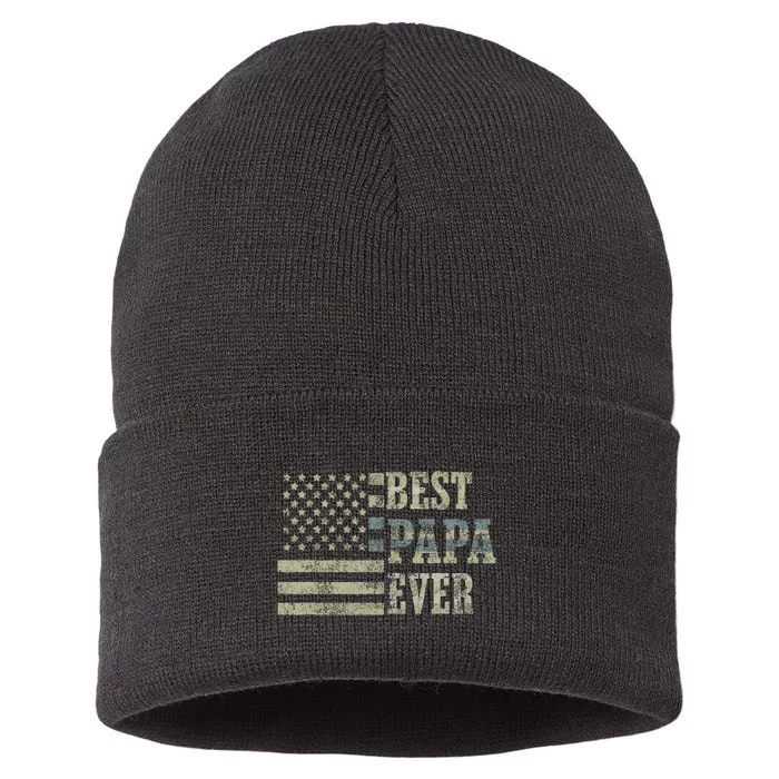 Best Papa Ever American Flag Usa Flag Sustainable Knit Beanie