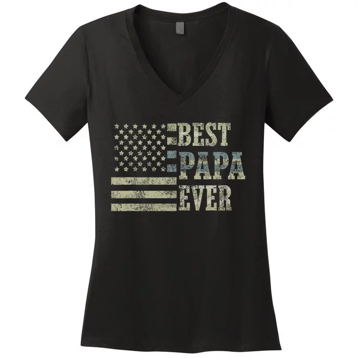 Best Papa Ever American Flag Usa Flag Women's V-Neck T-Shirt