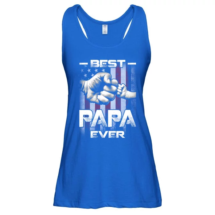 Best Papa Ever Fistcool Giftbump Usa Flag Father's Day Gift Ladies Essential Flowy Tank