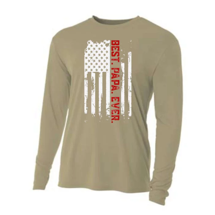 Best Papa Ever American USA Flag Father’s Day Gift For Papa Cooling Performance Long Sleeve Crew