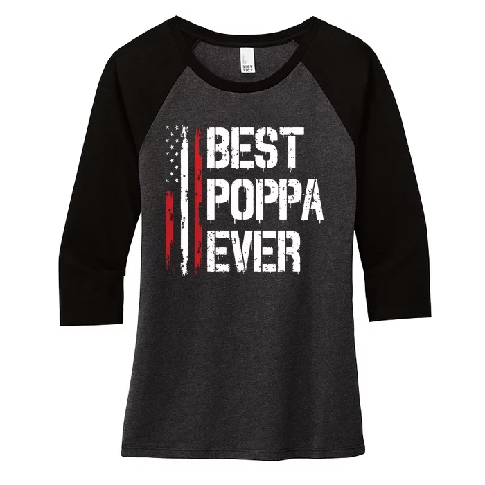 Best Poppa Ever American Flag Vintage Fathers Day Women's Tri-Blend 3/4-Sleeve Raglan Shirt