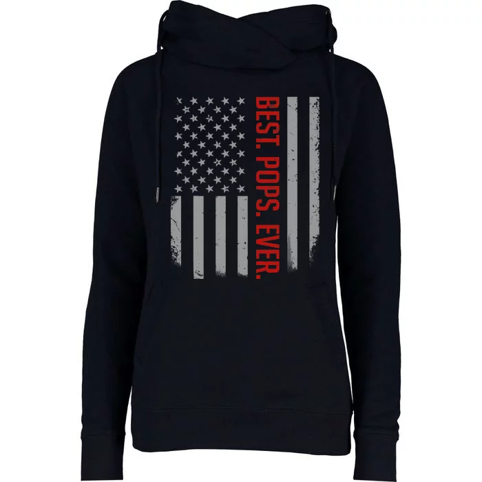 Best Pops Ever US American Flag Gifts For Father's Day Womens Funnel Neck Pullover Hood