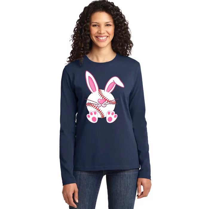 Baseball Player Easter Bunny Easter Day Ladies Long Sleeve Shirt