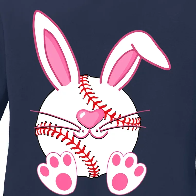 Baseball Player Easter Bunny Easter Day Ladies Long Sleeve Shirt