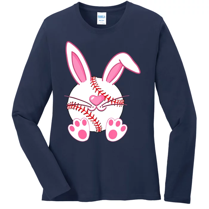 Baseball Player Easter Bunny Easter Day Ladies Long Sleeve Shirt