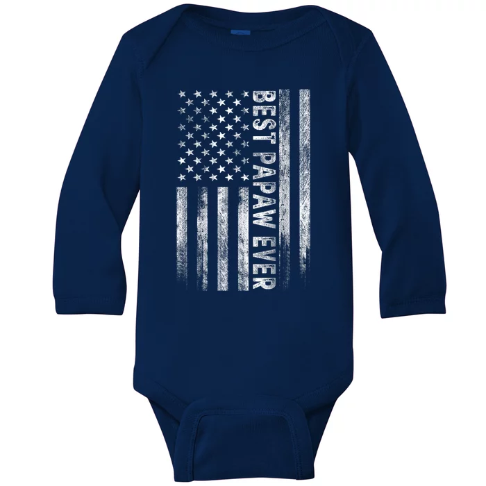 Best Papaw Ever Vintage American Flag Dad Papa Baby Long Sleeve Bodysuit