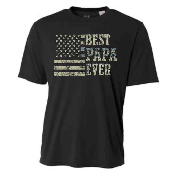 Best Papa Ever American Flag Usa Flag Cooling Performance Crew T-Shirt