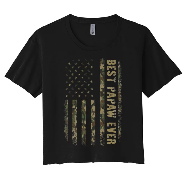 Best Papaw Ever Camouflage American Flag FatherS Day Women's Crop Top Tee