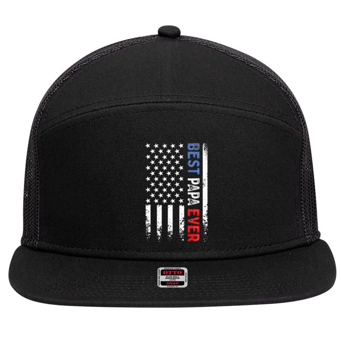 Best Papa Ever American Flag Fathers Day Birthday Daddy Pops 7 Panel Mesh Trucker Snapback Hat