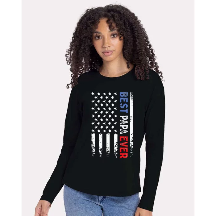 Best Papa Ever American Flag Fathers Day Birthday Daddy Pops Womens Cotton Relaxed Long Sleeve T-Shirt