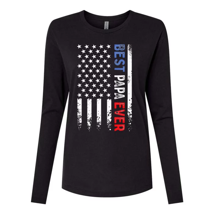 Best Papa Ever American Flag Fathers Day Birthday Daddy Pops Womens Cotton Relaxed Long Sleeve T-Shirt