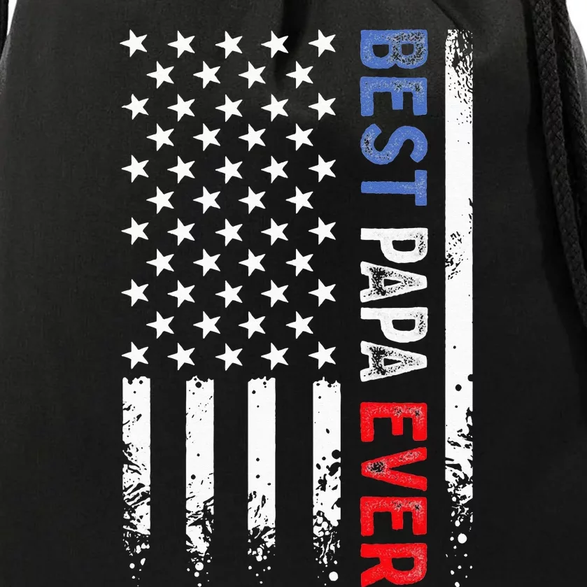 Best Papa Ever American Flag Fathers Day Birthday Daddy Pops Drawstring Bag