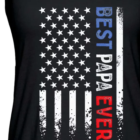 Best Papa Ever American Flag Fathers Day Birthday Daddy Pops Ladies Essential Flowy Tank