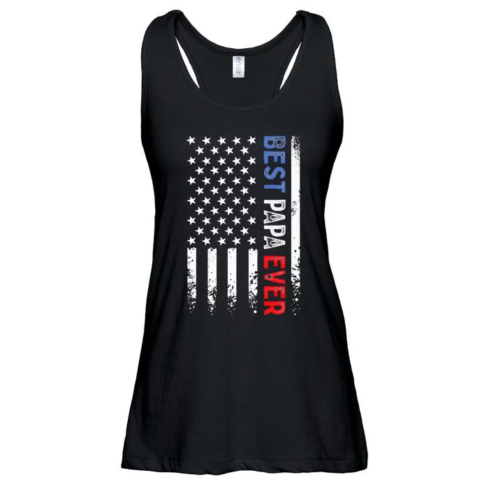 Best Papa Ever American Flag Fathers Day Birthday Daddy Pops Ladies Essential Flowy Tank