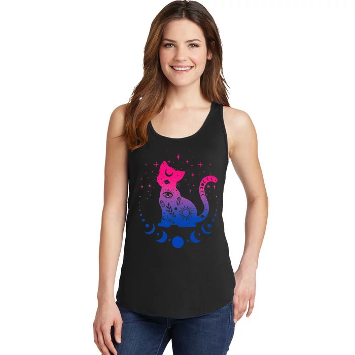 Bisexual pride flag colors, astronomy cat Ladies Essential Tank