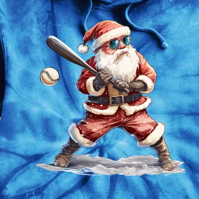 Baseball Player Funny Santa Claus Playing Baseball Christmas Cute Gift Tie Dye Hoodie