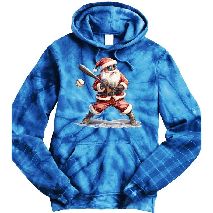 Baseball Player Funny Santa Claus Playing Baseball Christmas Cute Gift Tie Dye Hoodie