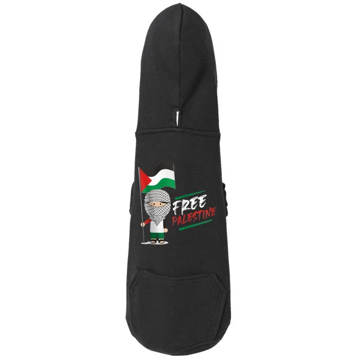 Back Print Free Palestine Flag Keffiyeh Doggie 3-End Fleece Hoodie