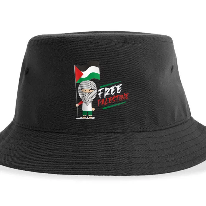 Back Print Free Palestine Flag Keffiyeh Sustainable Bucket Hat