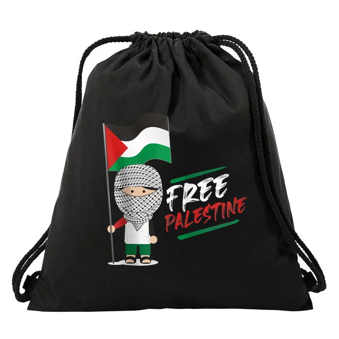 Back Print Free Palestine Flag Keffiyeh Drawstring Bag