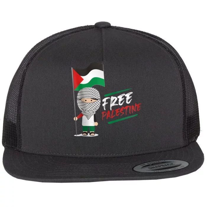 Back Print Free Palestine Flag Keffiyeh Flat Bill Trucker Hat