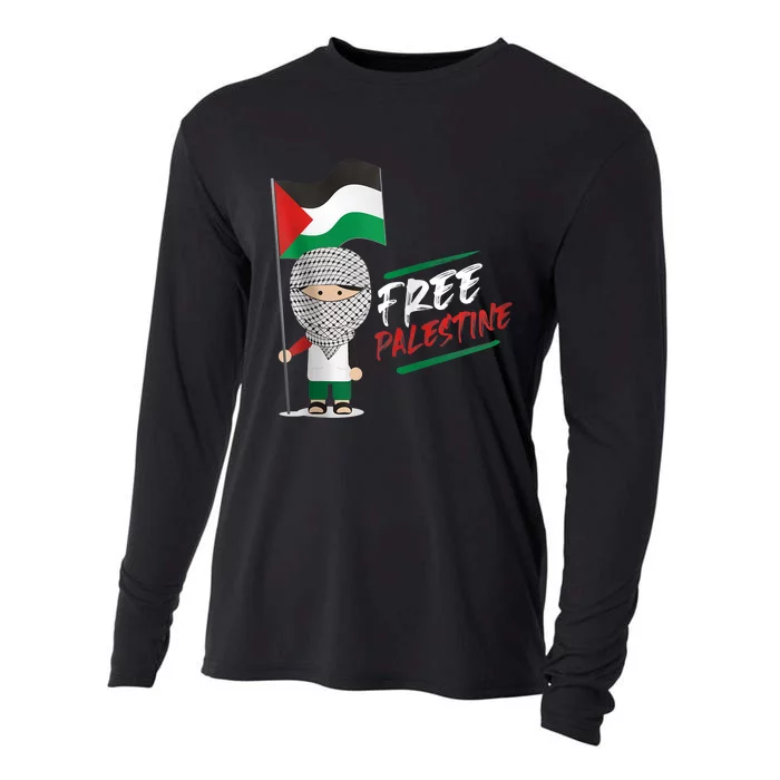 Back Print Free Palestine Flag Keffiyeh Cooling Performance Long Sleeve Crew