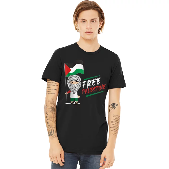 Back Print Free Palestine Flag Keffiyeh Premium T-Shirt