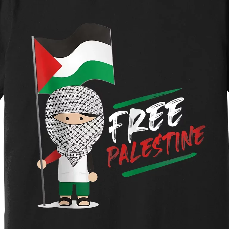 Back Print Free Palestine Flag Keffiyeh Premium T-Shirt