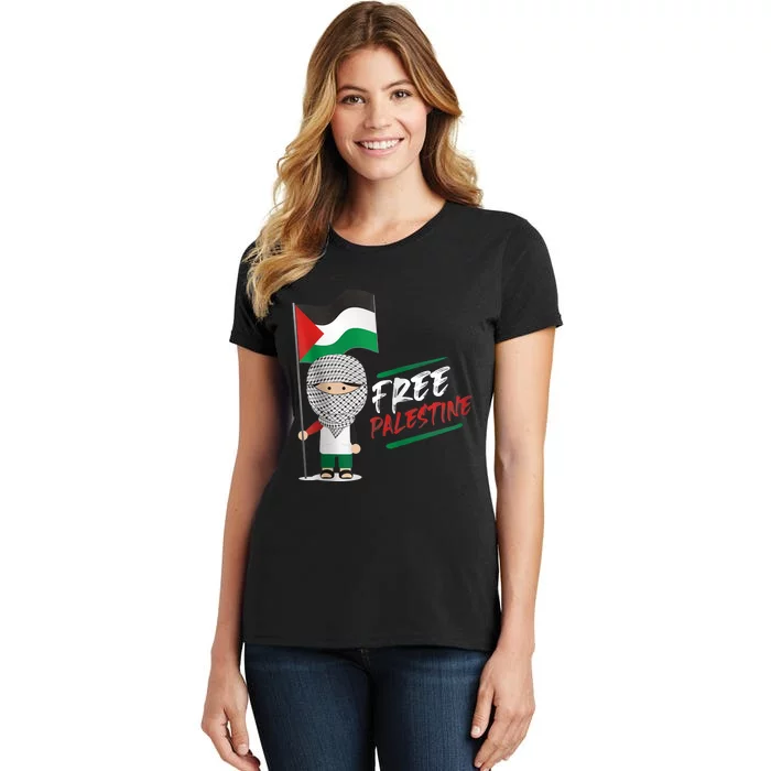 Back Print Free Palestine Flag Keffiyeh Women's T-Shirt