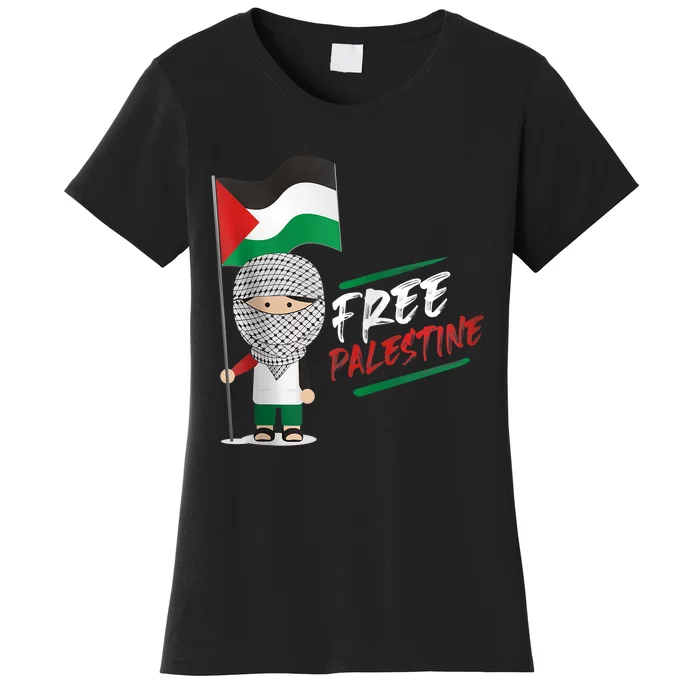 Back Print Free Palestine Flag Keffiyeh Women's T-Shirt