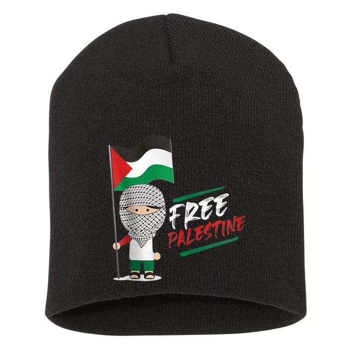 Back Print Free Palestine Flag Keffiyeh Short Acrylic Beanie