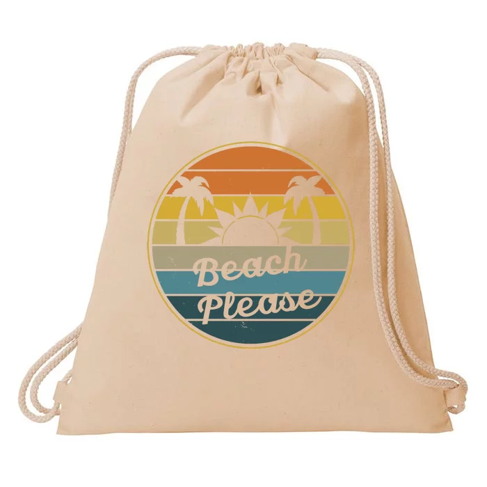 Beach Please Funny Tropical Retro Drawstring Bag