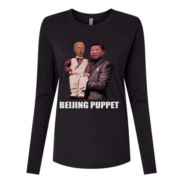 Beijing Puppet Funny Biden Womens Cotton Relaxed Long Sleeve T-Shirt