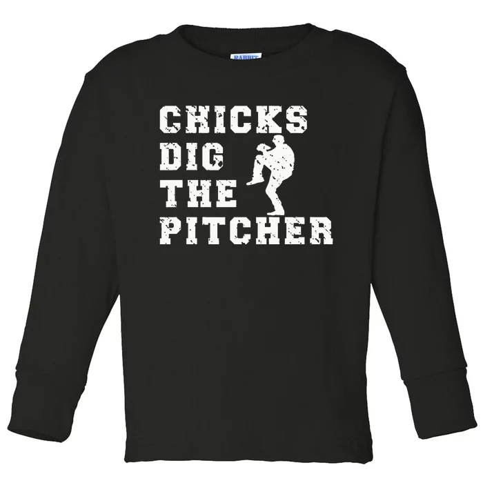 Baseball Pitcher Funny Toddler Long Sleeve Shirt