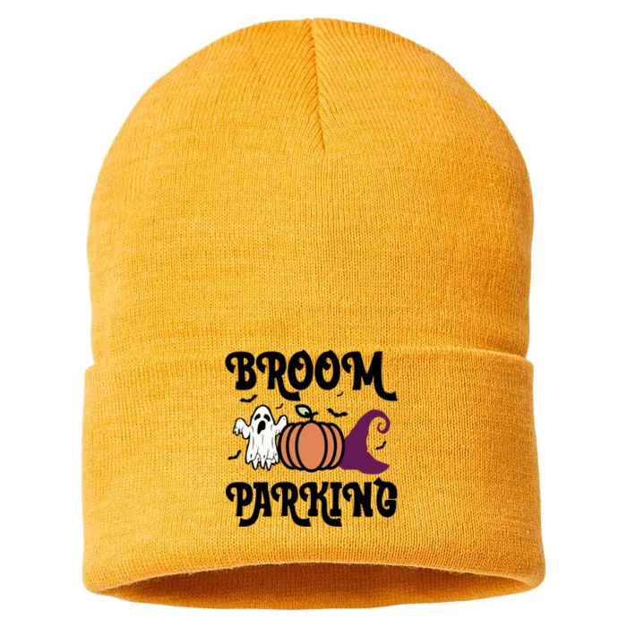 Broom Parking Funny Halloween And Season Lover Funny Gift Sustainable Knit Beanie