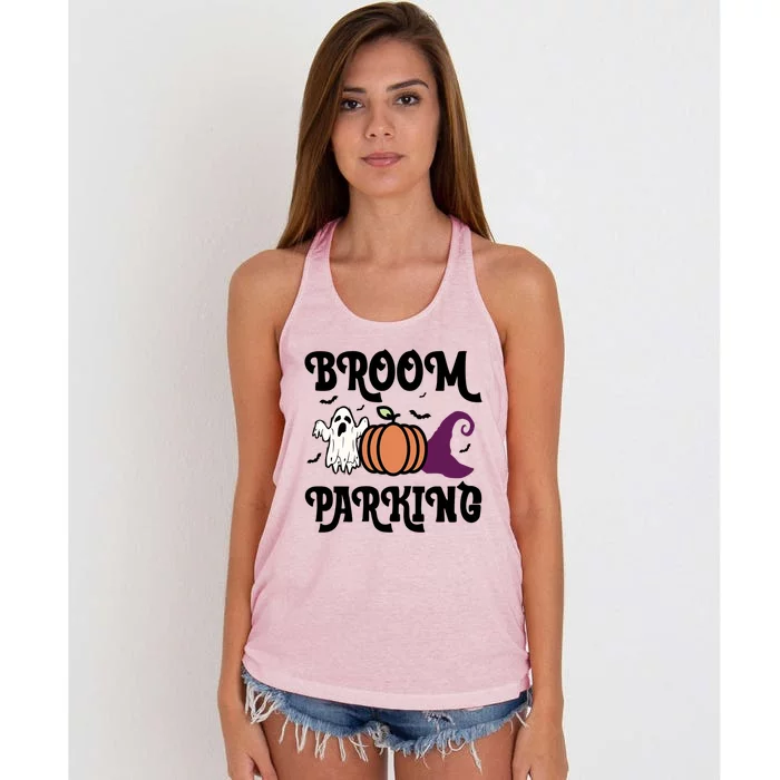 Broom Parking Funny Halloween And Season Lover Funny Gift Women's Knotted Racerback Tank