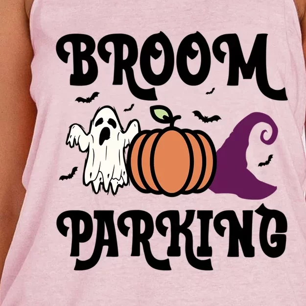 Broom Parking Funny Halloween And Season Lover Funny Gift Women's Knotted Racerback Tank